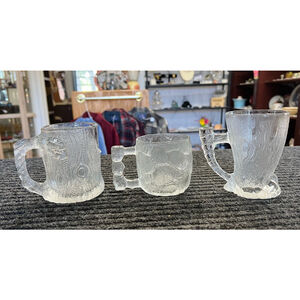 Vintage 1993 McDonald's Flintstones RocDonalds Embossed Glass Mugs Set of 3 EUC